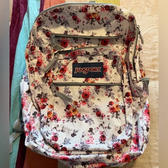 JANSPORT Large Floral Print Student Backpack Laptop Flowers Big - Picture 1 of 2